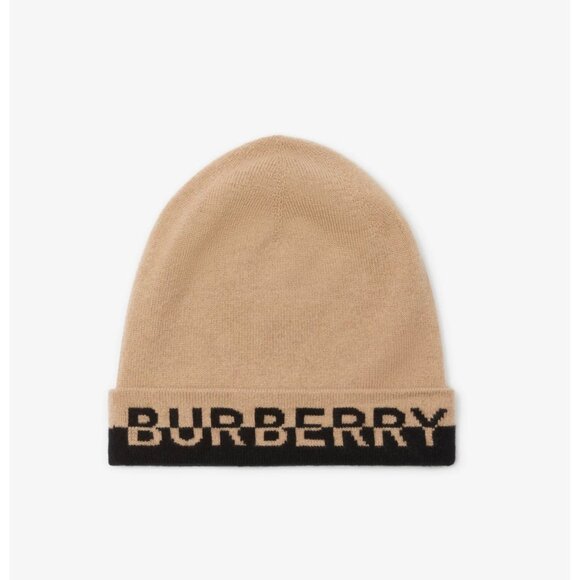 Burberry Unisex Logo Core Cashmere Beanie Beige/Black One Size - Picture 1 of 9